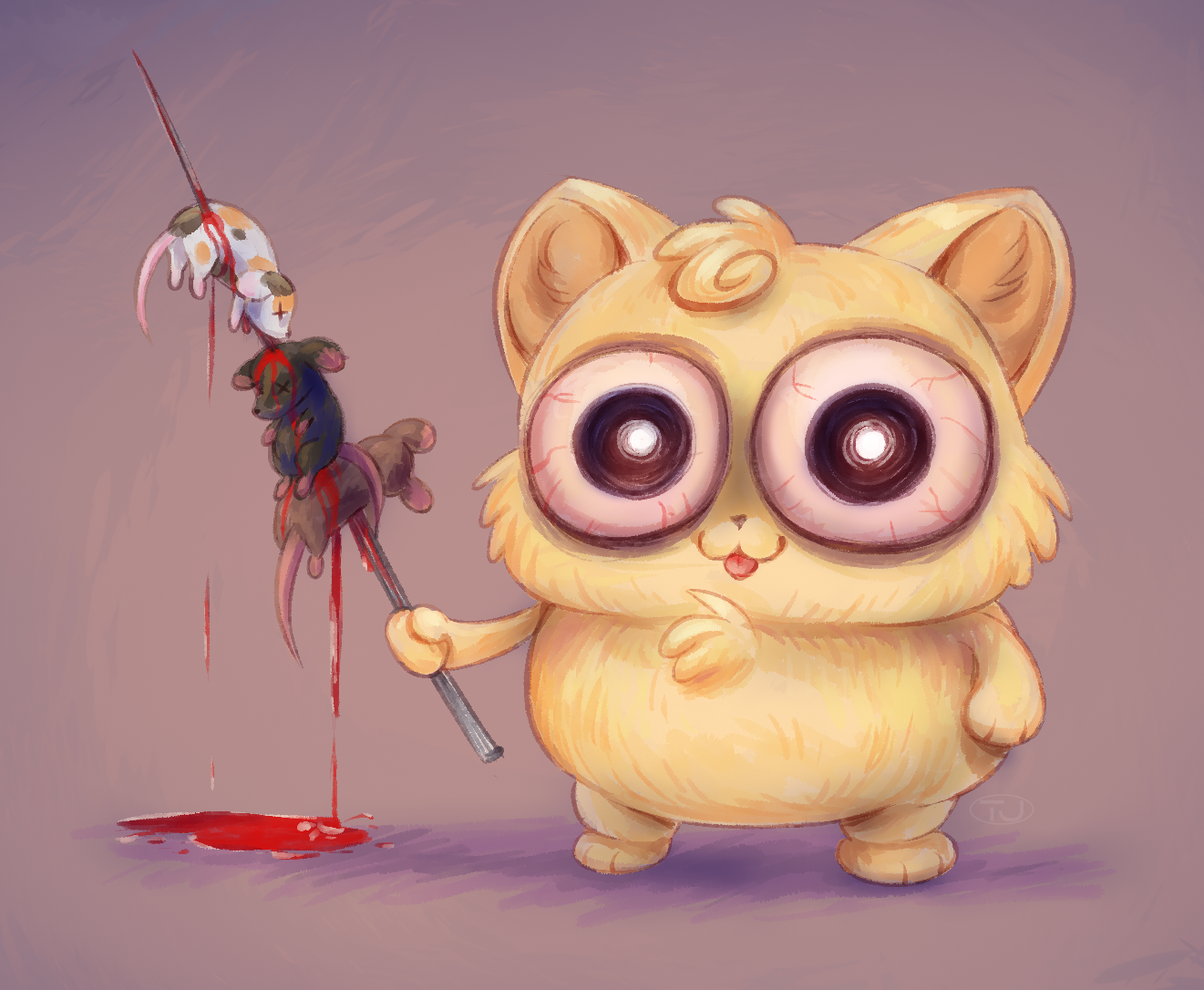 mypaint cat holding impaled mice